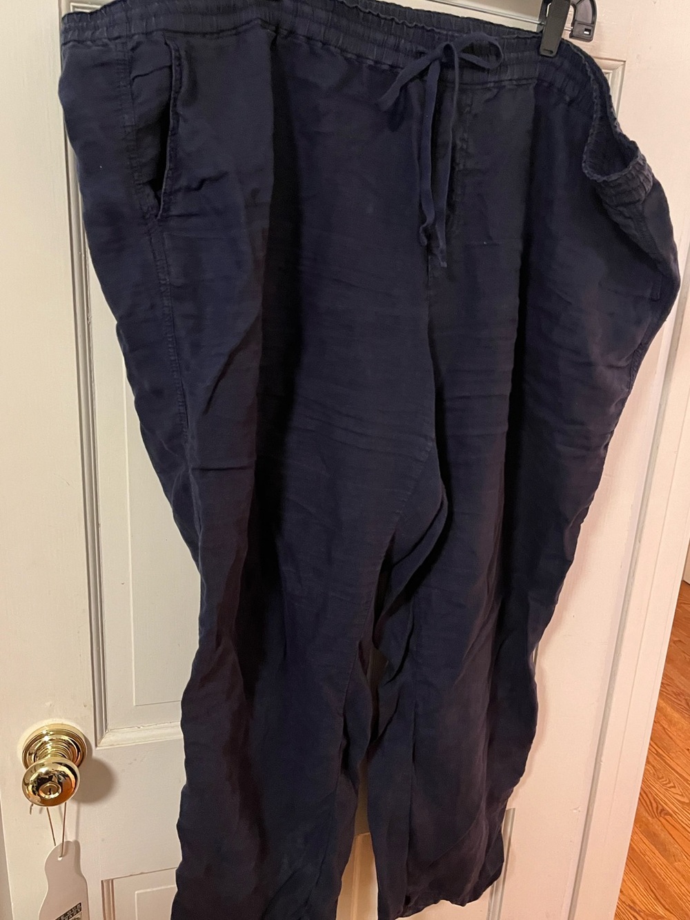 EUC Caslon Navy 100% Linen Straight-Leg Drawstring Pants, size 24W